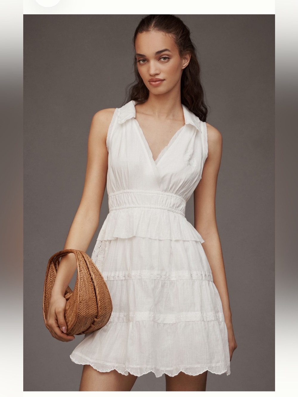 By Anthropologie Collared Halter Tiered Ruffled Mini Dress